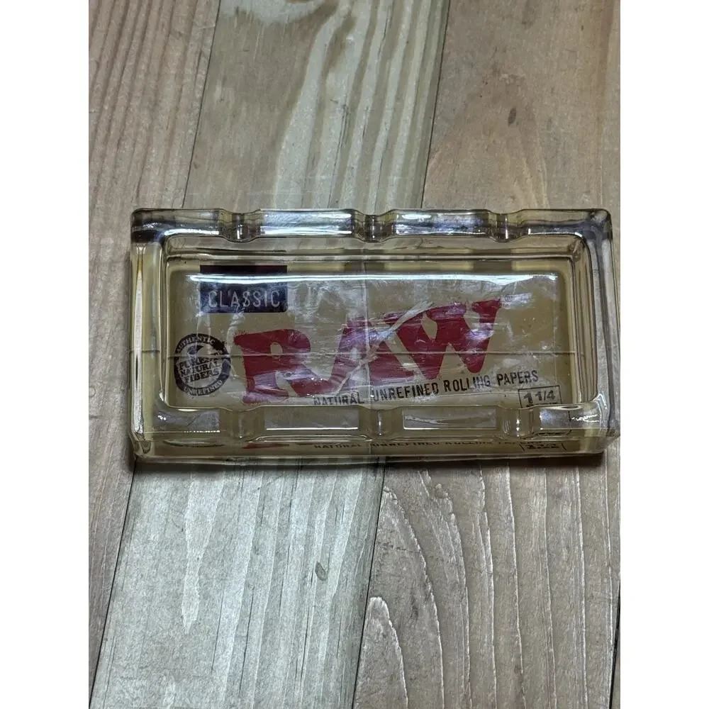 RAW Classic Pack Glass Ashtray 6x3 Rolling Papers Logo Tobacco Collectible